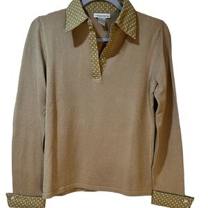 Notations Twofer Lightweight Sweater w attached Blouse. Size Small. Tan & White